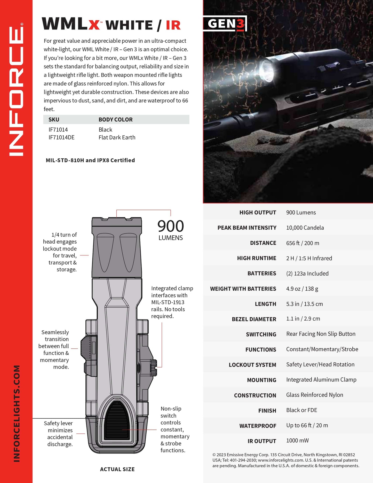 פנס נשק א״א Inforce WMLx White/IR